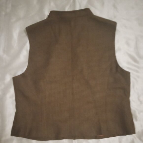 reed men's vest zipper sizeXL 100% wool brown/cream checked preppy busniness - Picture 2 of 8